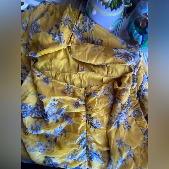 ASOS DESIGN Long Sleeve Mini Dress Yellow Floral Print Sequin Silver Sz 8 NEW - Picture 12 of 16